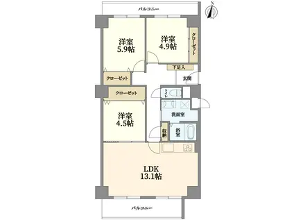 コープ野村恩地A棟(3LDK/2階)の間取り写真