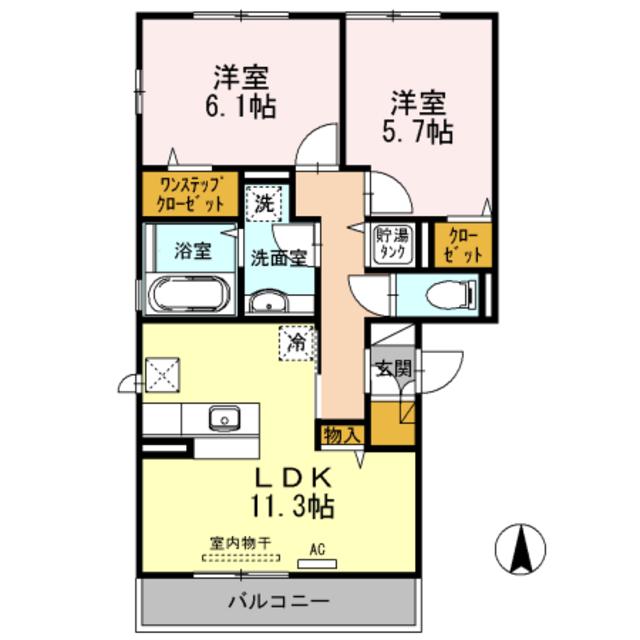 グランシャリオ天美(2LDK/1階)の間取り写真