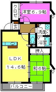 メロディハイツ横内(2LDK/2階)の間取り写真