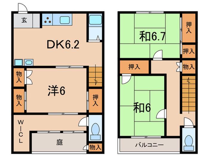 高羽町テラスハウス(3DK/1階)の間取り写真
