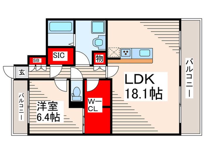 第2荒井プレイス(1LDK/6階)の間取り写真