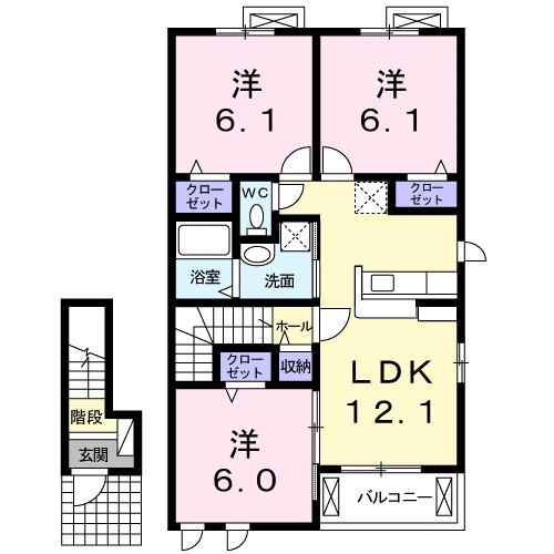 アンソレイユC(3LDK/2階)の間取り写真