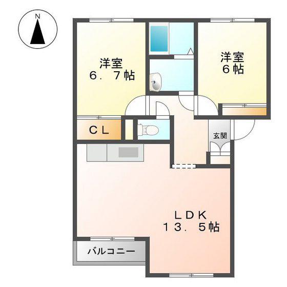 マリアージュ一志(2LDK/1階)の間取り写真
