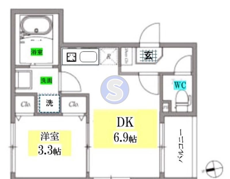 ハーモニーテラス深草仙石屋敷町(1DK/2階)の間取り写真
