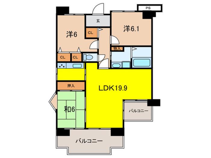 ラヴェニール宝塚中山台プルミエ(3LDK/6階)の間取り写真