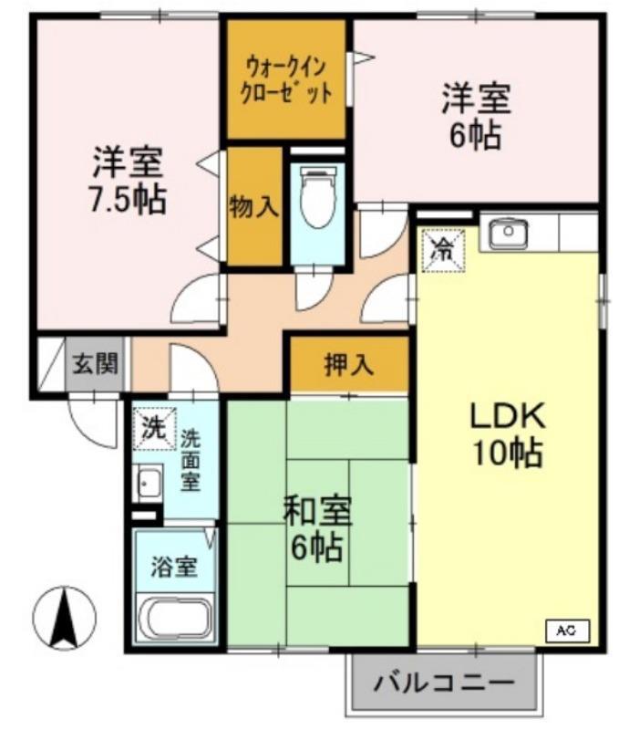 ウィンディビレッジ A棟(3LDK/1階)の間取り写真