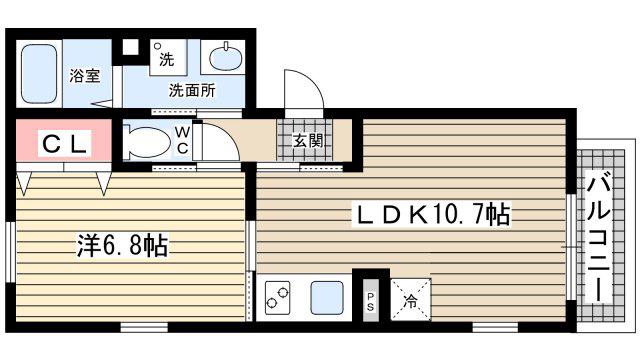 リレント西宮北口(1LDK/2階)の間取り写真
