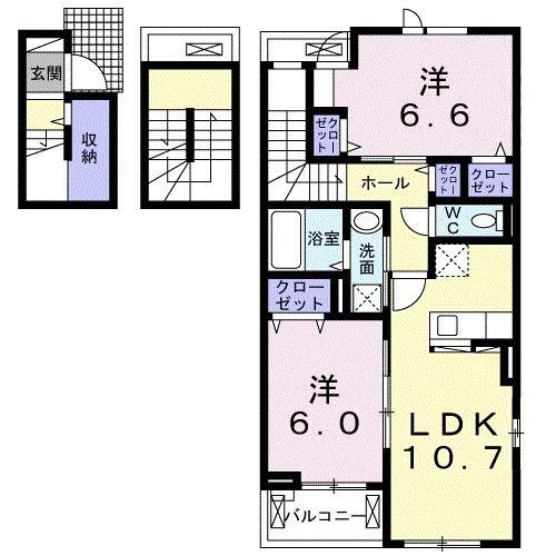 エレガンシア・タカ(2LDK/3階)の間取り写真
