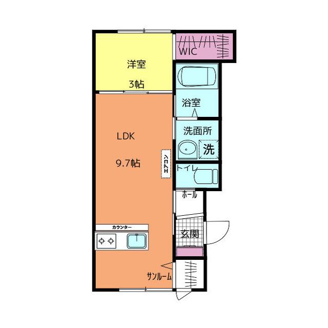 FELICE駅南(1LDK/1階)の間取り写真