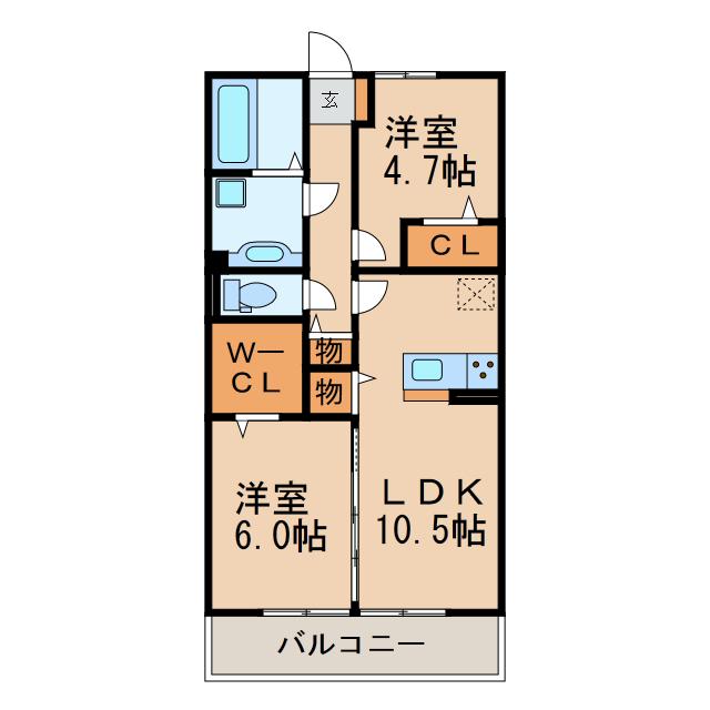ヴィラ アメリアII(2LDK/3階)の間取り写真