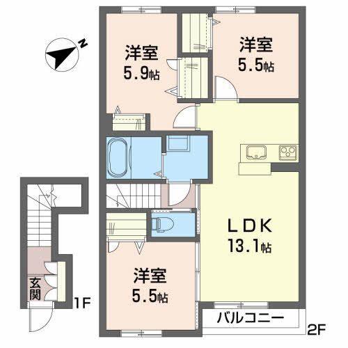 シャーメゾントミーC(3LDK/2階)の間取り写真