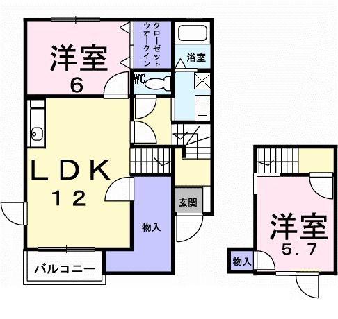 グリーン・ビレッジII(2LDK/2階)の間取り写真