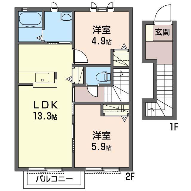 オレンジガーデンB(2LDK/2階)の間取り写真