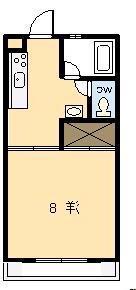 ピュアコート清武(1K/4階)の間取り写真