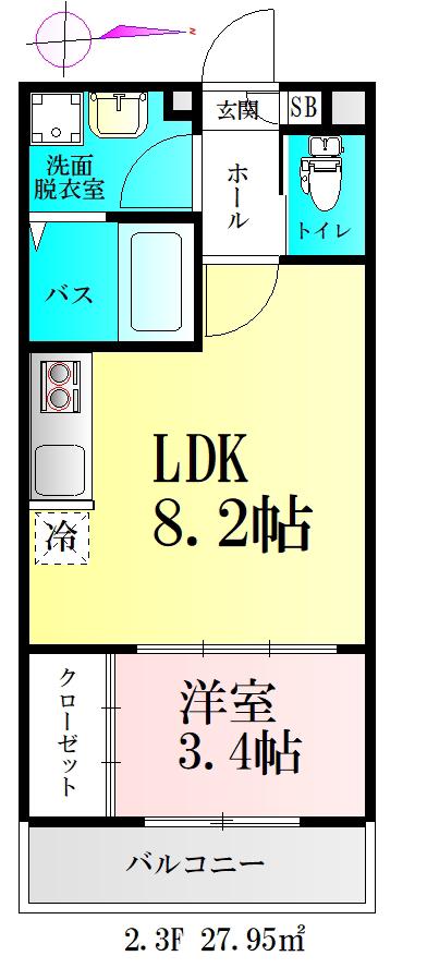 春ひなたのルミーナ(1LDK/2階)の間取り写真