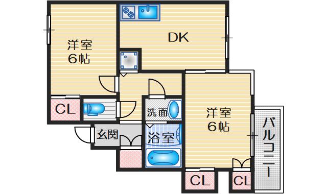 ヴェルディ豊中(2DK/2階)の間取り写真