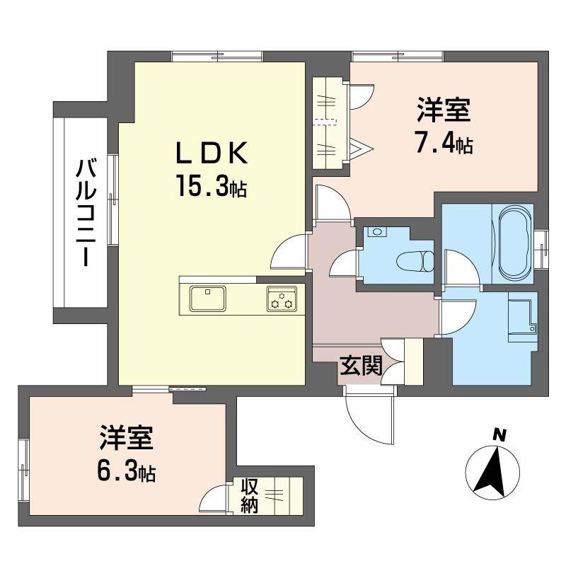 グランリュクス中野坂上(2LDK/3階)の間取り写真