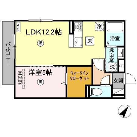 シャローム城原(1LDK/1階)の間取り写真