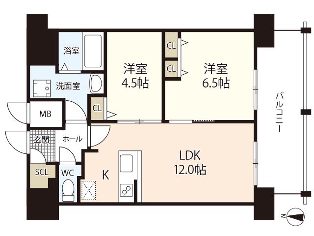 S-RESIDENCE国泰寺町一丁目(2LDK/17階)の間取り写真