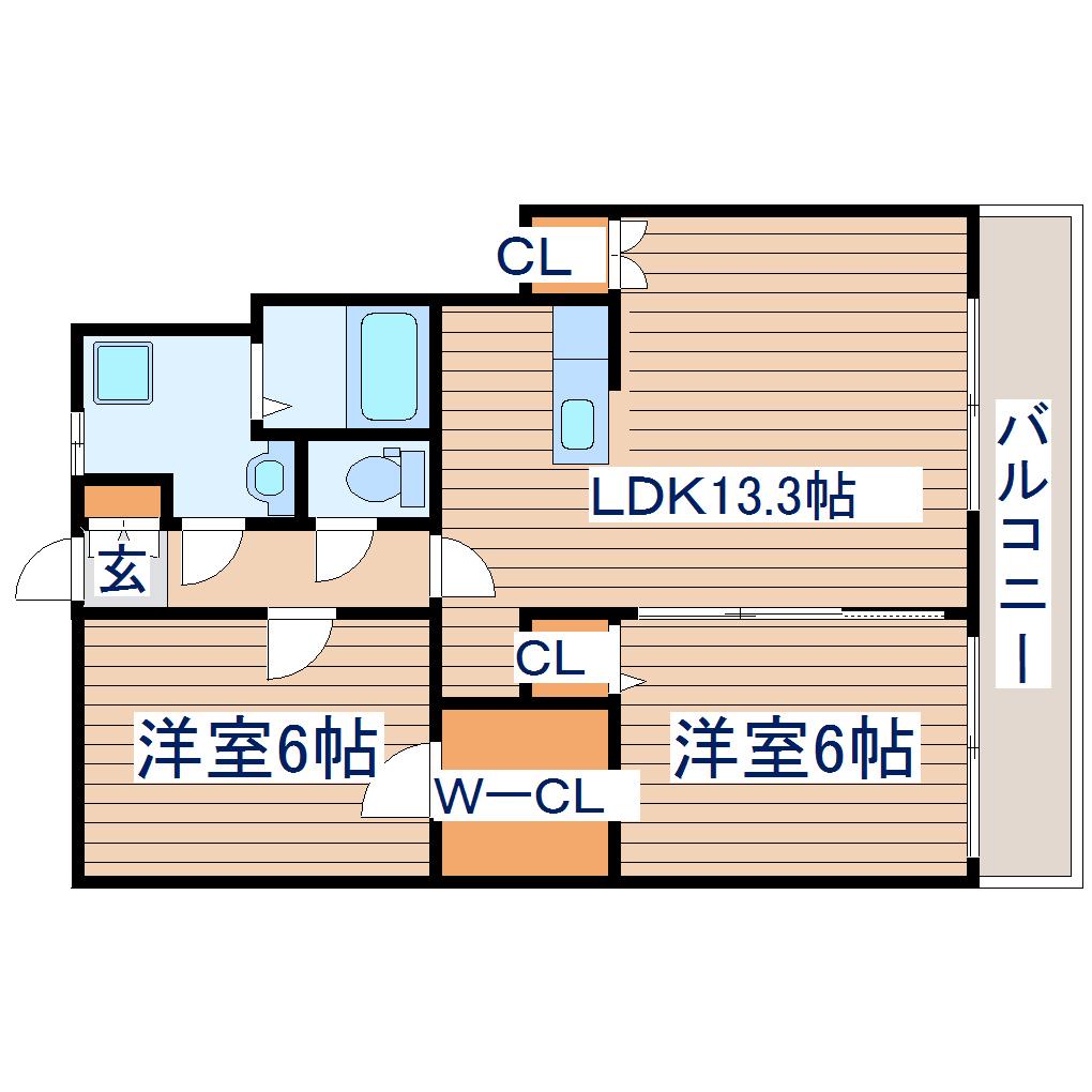 アヴァンセタウンB(2LDK/1階)の間取り写真