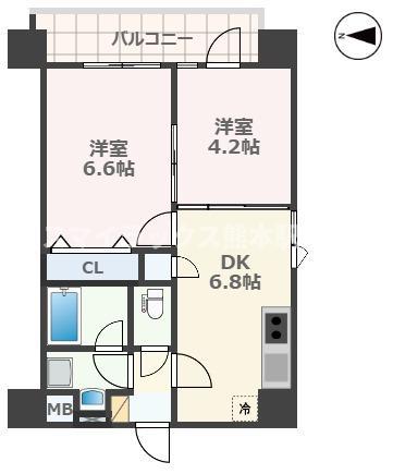 ベリーマンション出水(2DK/4階)の間取り写真