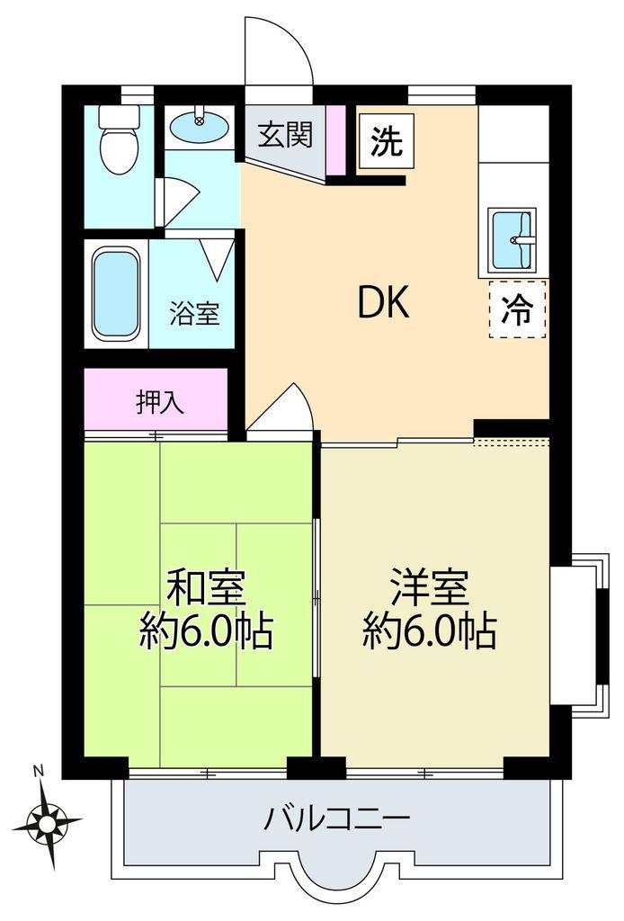 湘南槇町ヴィラ(2DK/3階)の間取り写真
