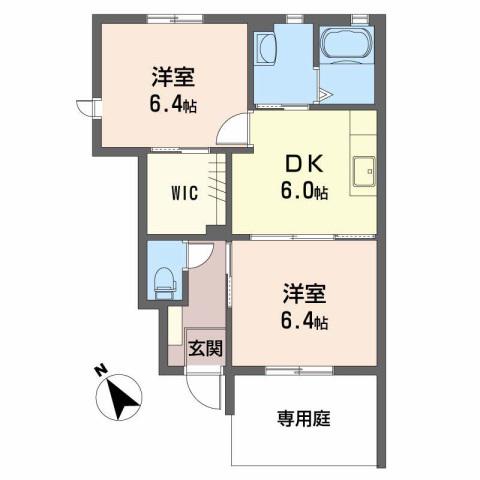 パティオフローラ C棟(2DK/1階)の間取り写真
