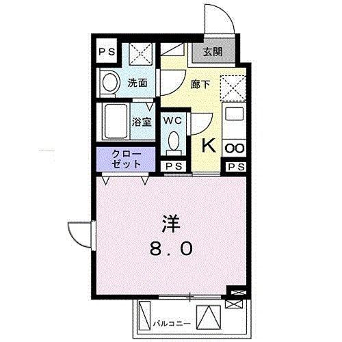 TAKE ONE大井(1K/4階)の間取り写真