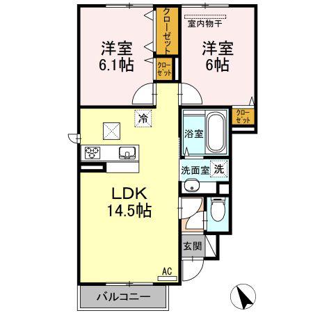 花水木ハイツ B(2LDK/1階)の間取り写真