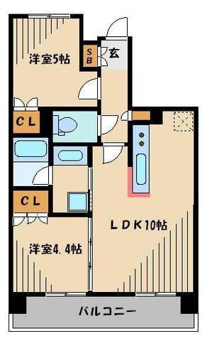 ヴェルディーク中浦和(2LDK/9階)の間取り写真