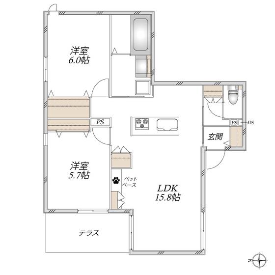 BREZZA中原(2LDK/1階)の間取り写真