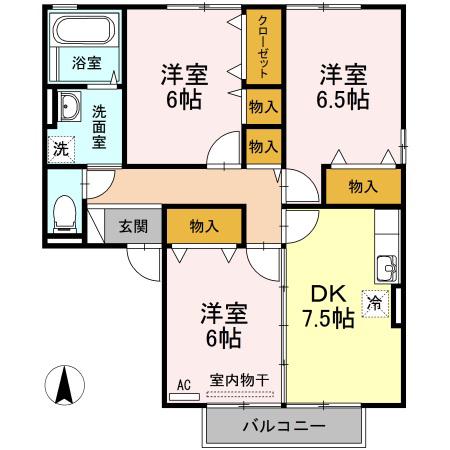 ブルーモンターニュIII棟(3DK/2階)の間取り写真