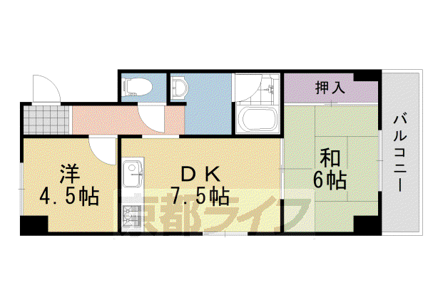 ルミナス桂川(2DK/4階)の間取り写真