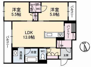 フローラ(2LDK/2階)の間取り写真