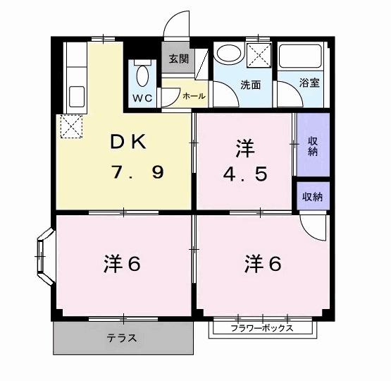 サンシャインヒルズ(3DK/1階)の間取り写真