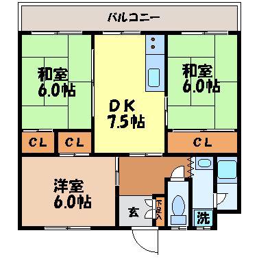 レジデンスみなみ(3DK/4階)の間取り写真