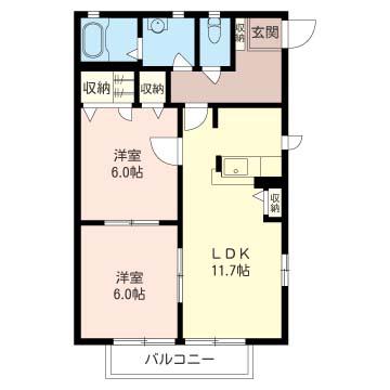 ブラウンハウス(2LDK/1階)の間取り写真