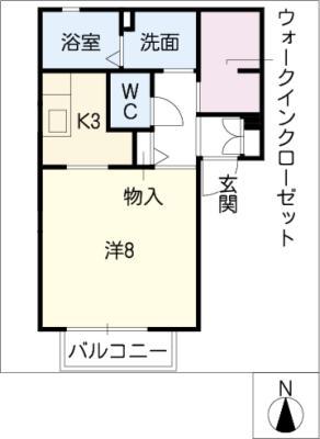 レジデンス茶屋が坂B棟(1K/2階)の間取り写真