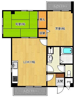PKマンション(2LDK/3階)の間取り写真