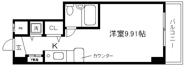 デトム・ワン烏丸五条(1K/4階)の間取り写真