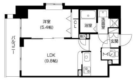 ラムール玉造(1LDK/4階)の間取り写真