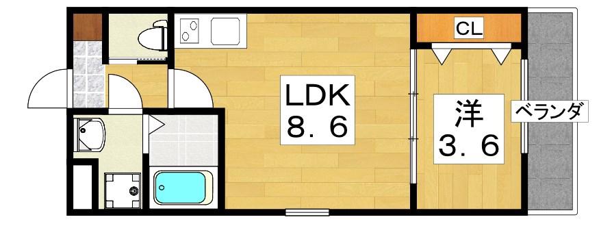 ジーメゾン渚元町クレサス(1LDK/2階)の間取り写真
