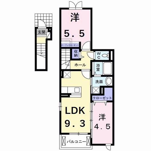 ヒル クライム(2DK/2階)の間取り写真