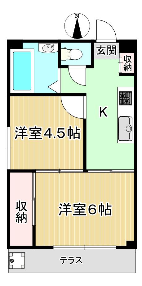 フロール氷川台(2K/1階)の間取り写真