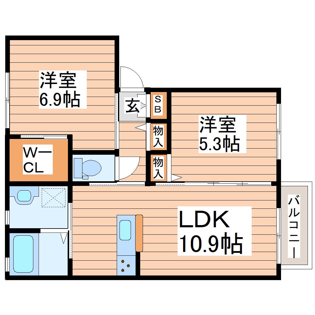 シャーメゾン東中田A(2LDK/2階)の間取り写真