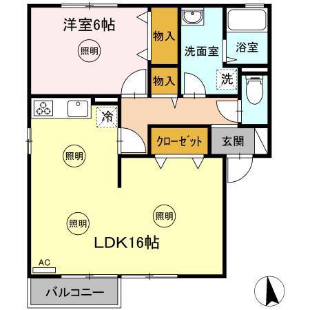 サンハイム A棟B棟(1LDK/2階)の間取り写真