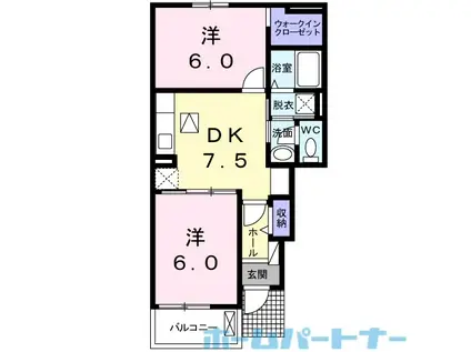 ラ・ナチュール(2DK/1階)の間取り写真