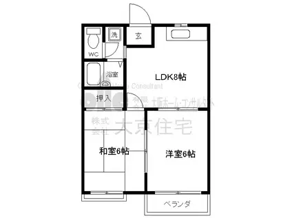 ハイム朝日(2LDK/2階)の間取り写真