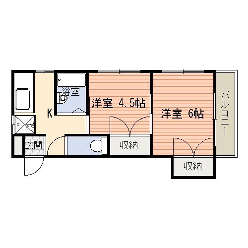 草牟田ハイツ(2K/4階)の間取り写真