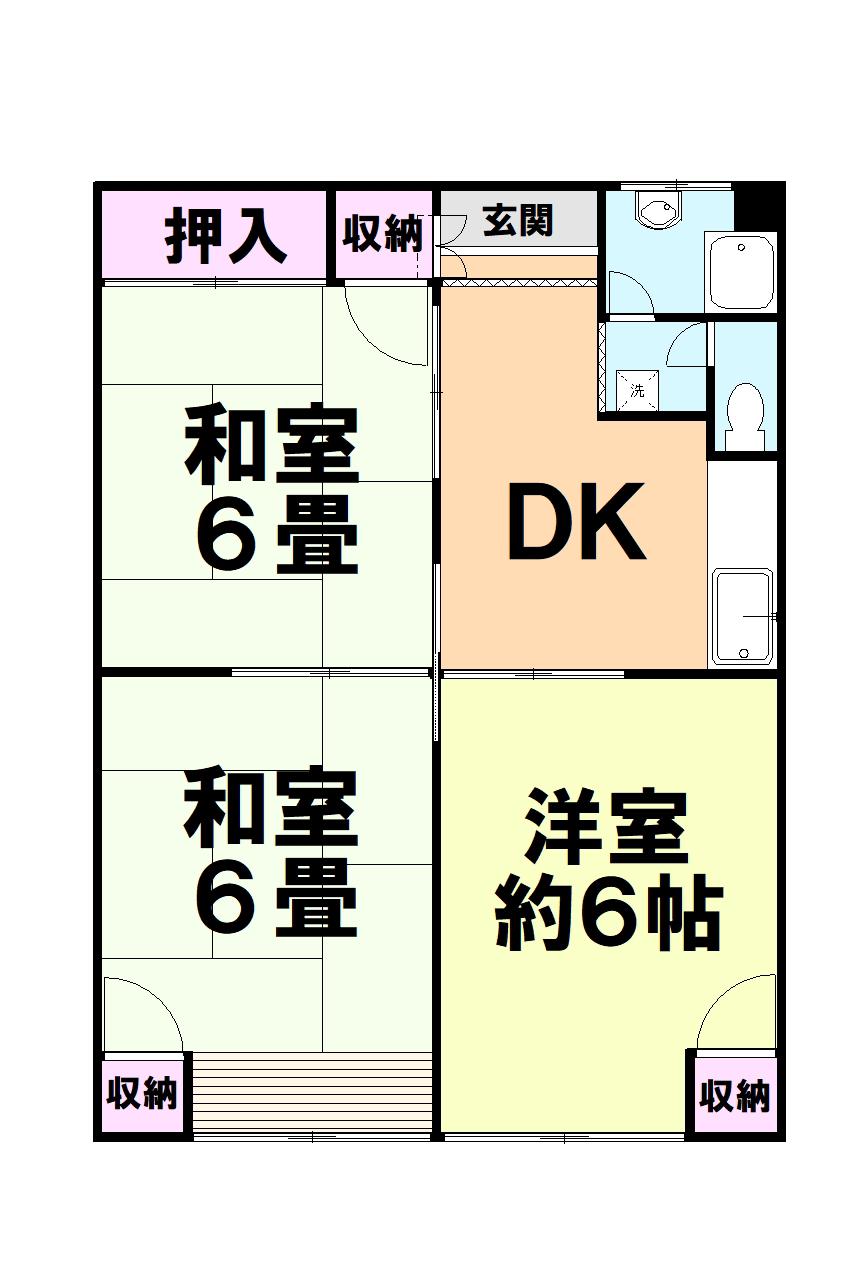 第6竹下IR.BLD(3DK/2階)の間取り写真
